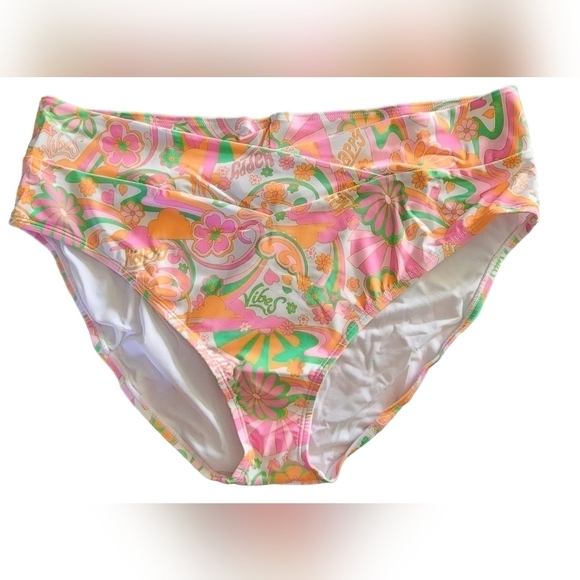 $30 Juniors Ninty-Nine° High Waist Bikini Swim Bottom Plus 2X NWT pink green - Picture 2 of 6